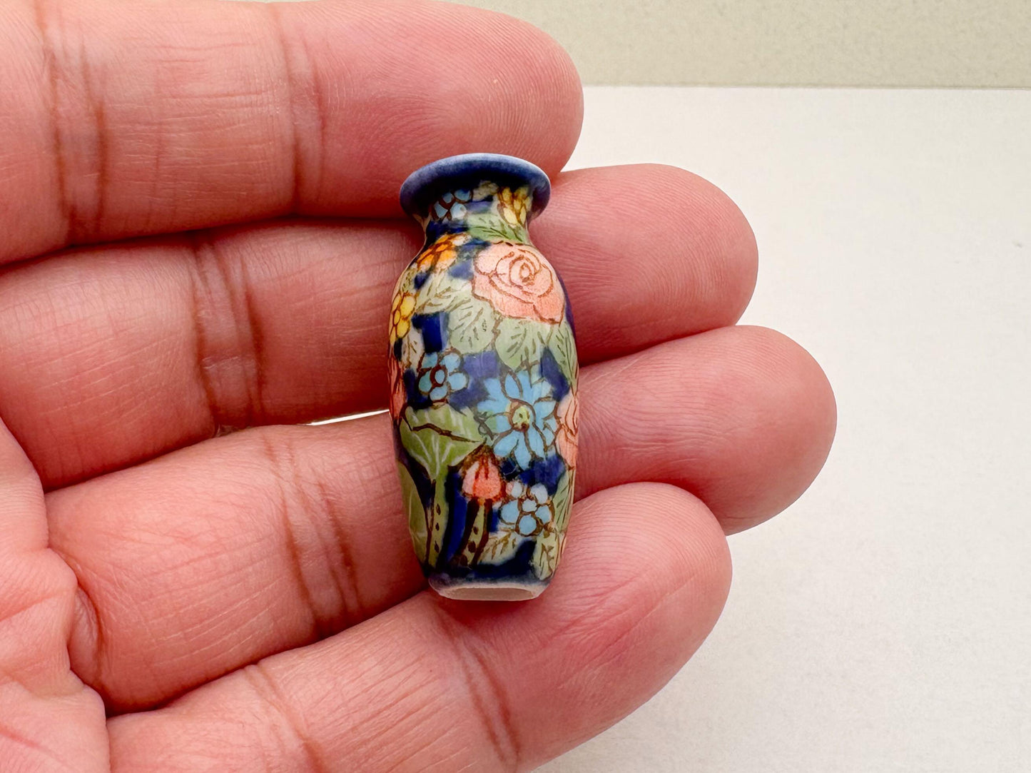 Hand-Painted Miniature Ceramic Floral Vase: Dollhouse Decor, Gift