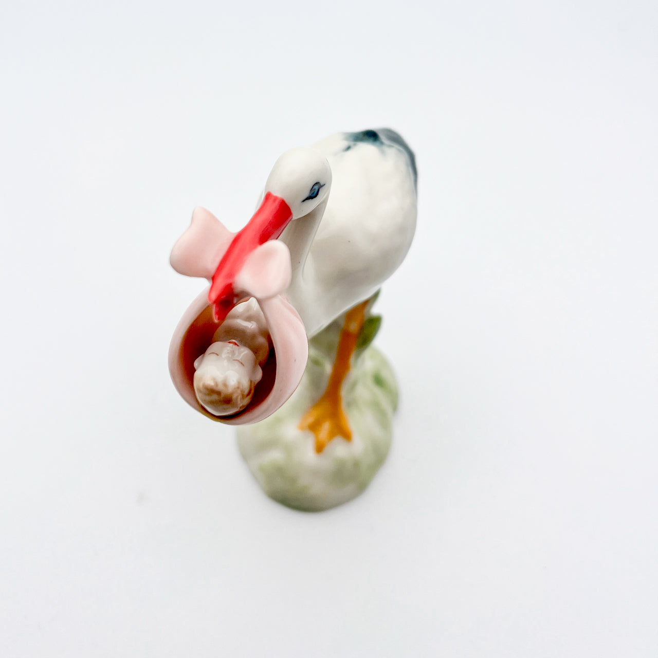 Cherished Deliveries | White Stork Figurine with Newborn Pouch