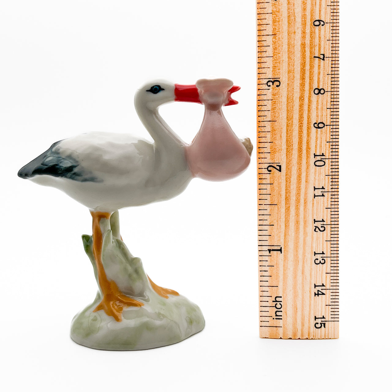 Cherished Deliveries | White Stork Figurine with Newborn Pouch