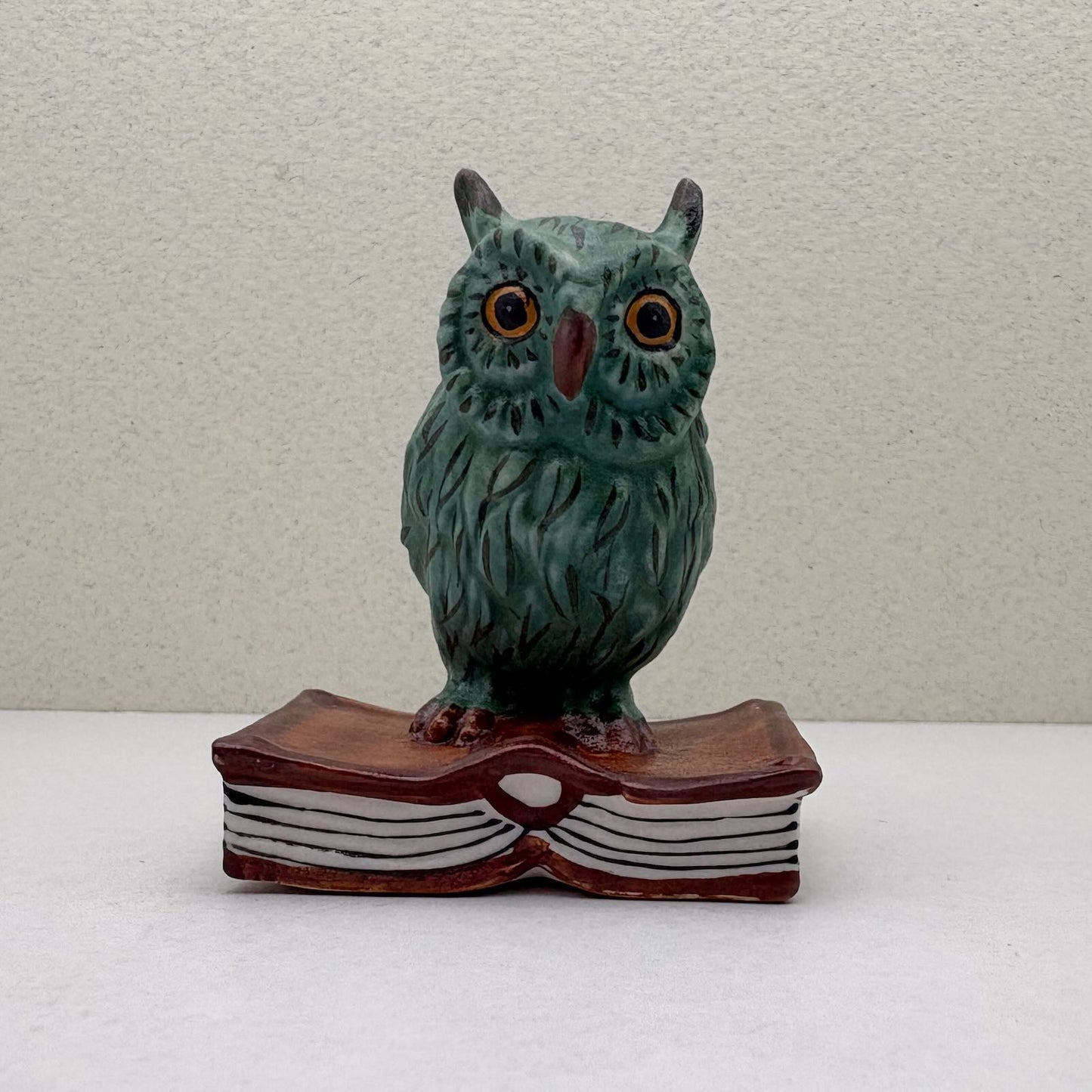 Matte Wise Owl Ceramic Figurine on Book