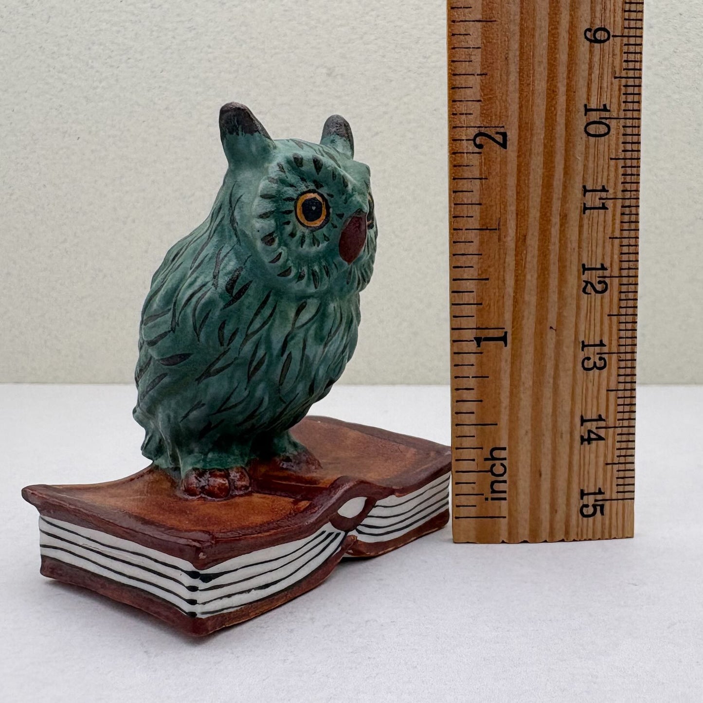 Matte Wise Owl Ceramic Figurine on Book