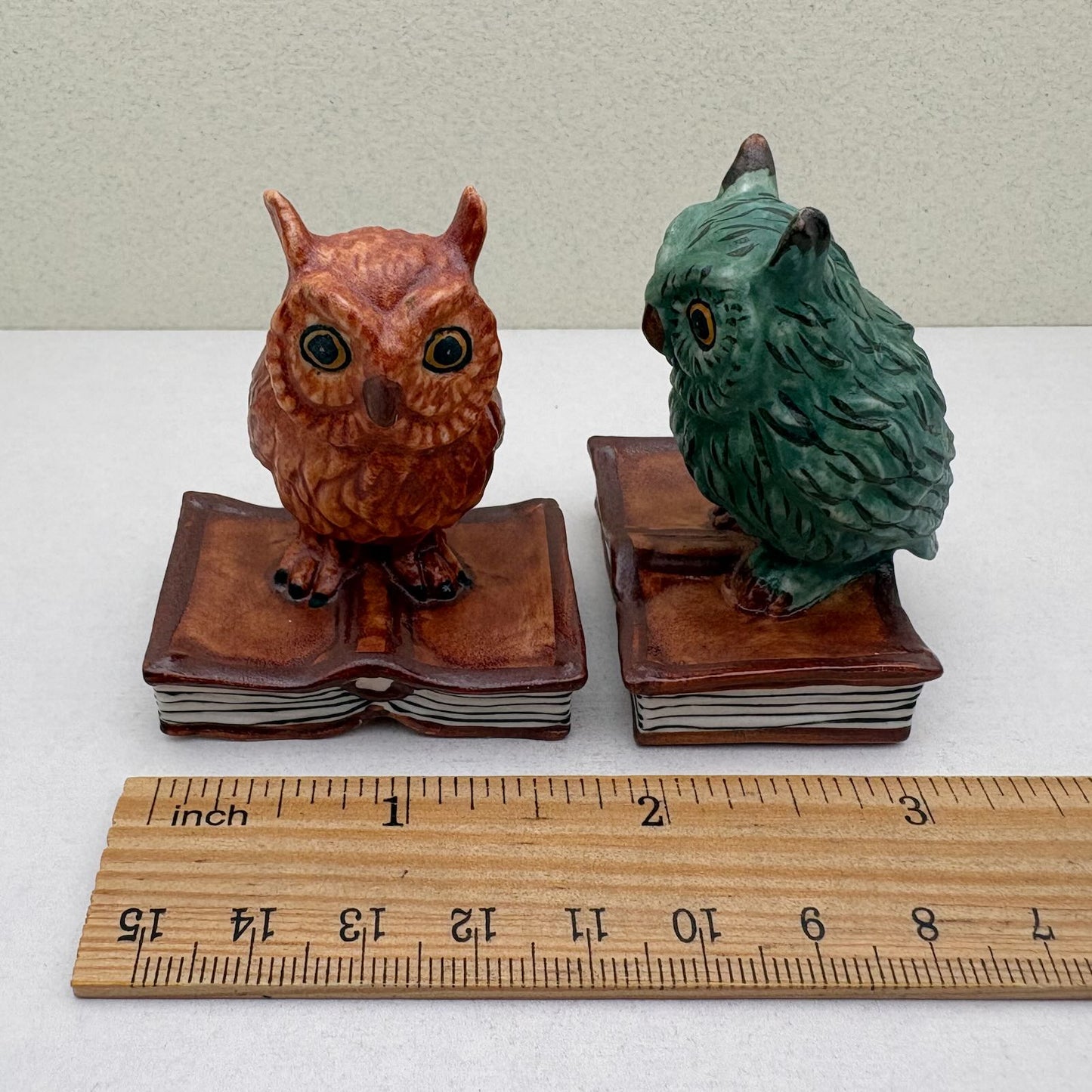 Matte Wise Owl Ceramic Figurine on Book