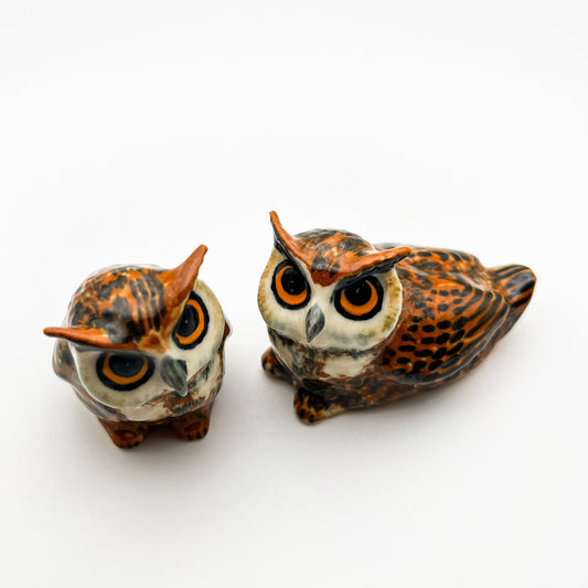 Set of 2 Owl Bird Ceramic Figurine Miniature Statue