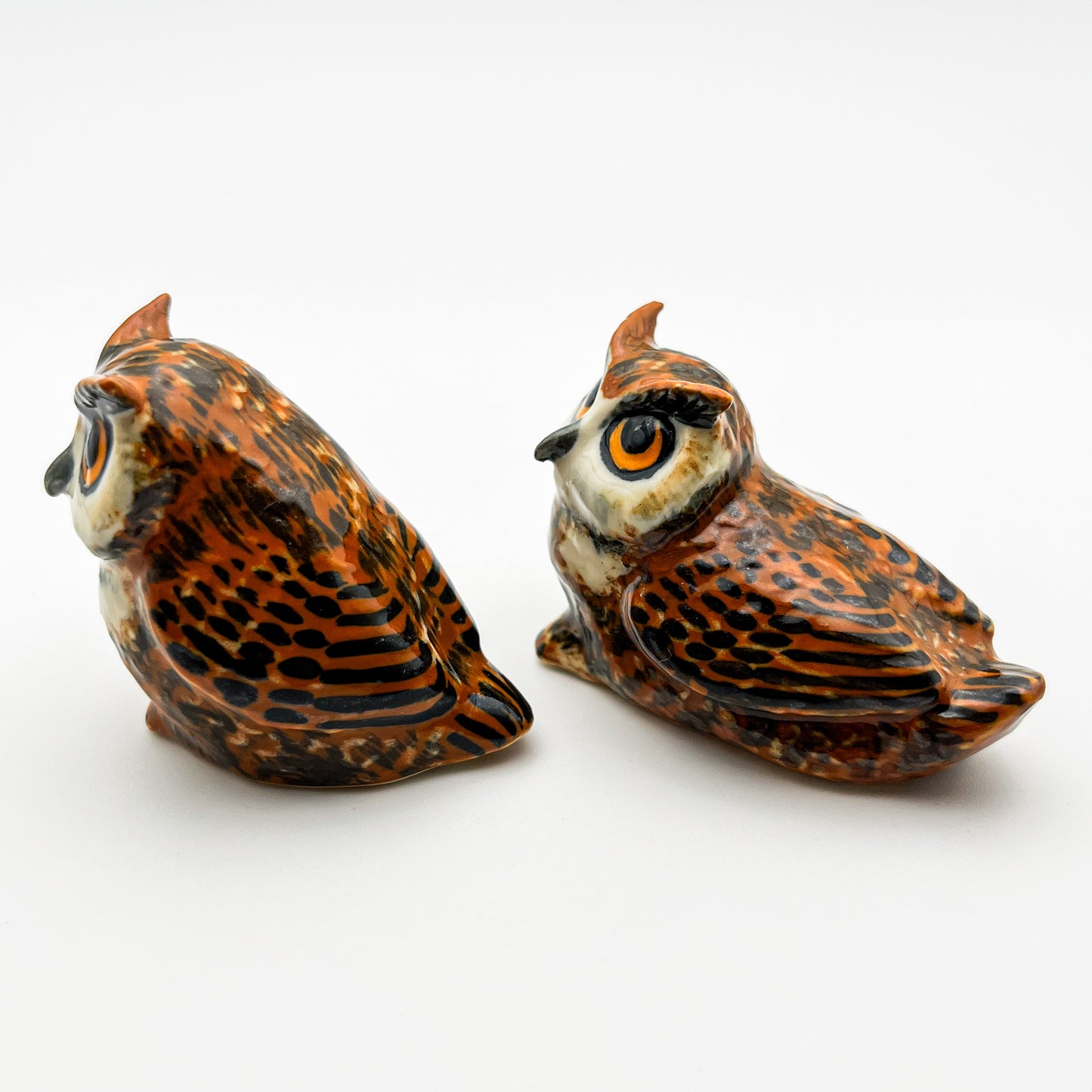 Set of 2 Owl Bird Ceramic Figurine Miniature Statue