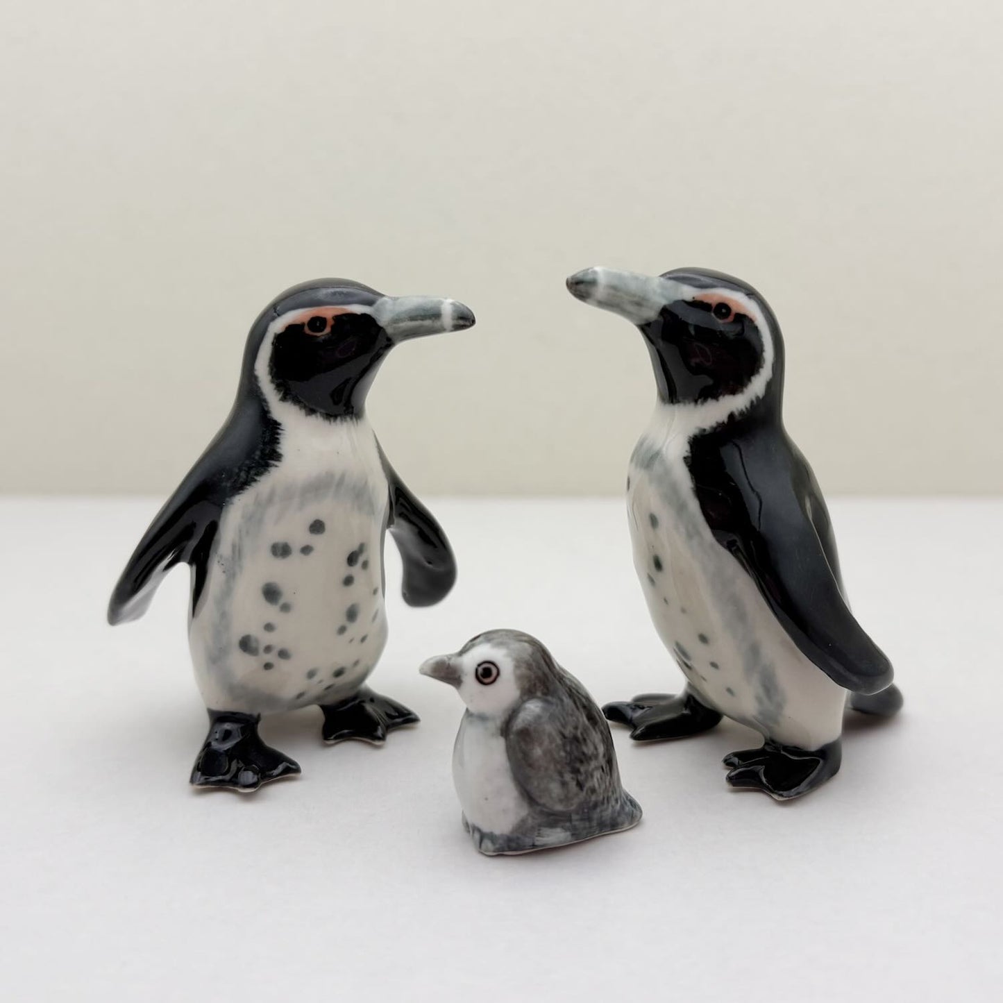 Set of 3 Penguins African Penguin Bird Family Ceramic Figurine Statue