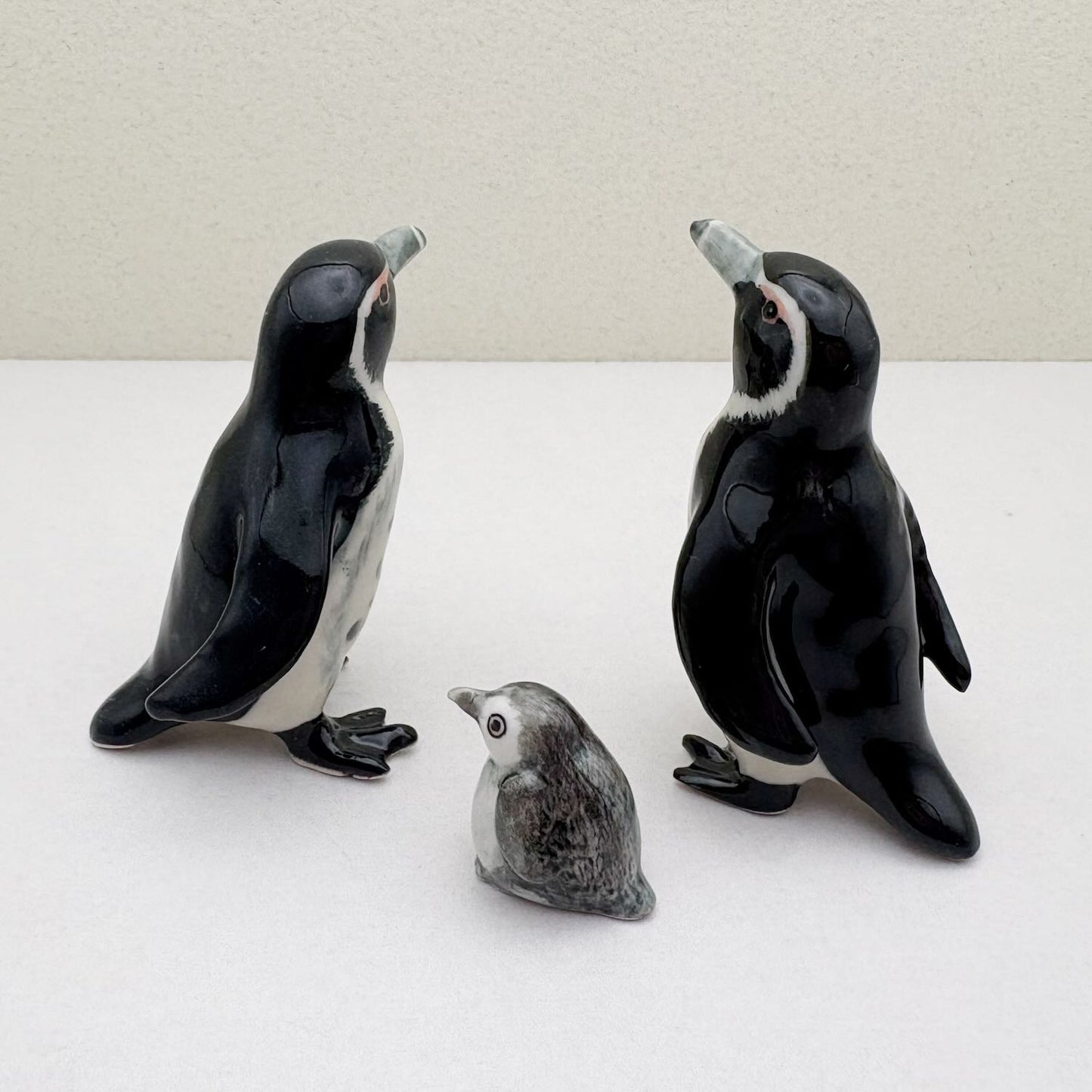 Set of 3 Penguins African Penguin Bird Family Ceramic Figurine Statue