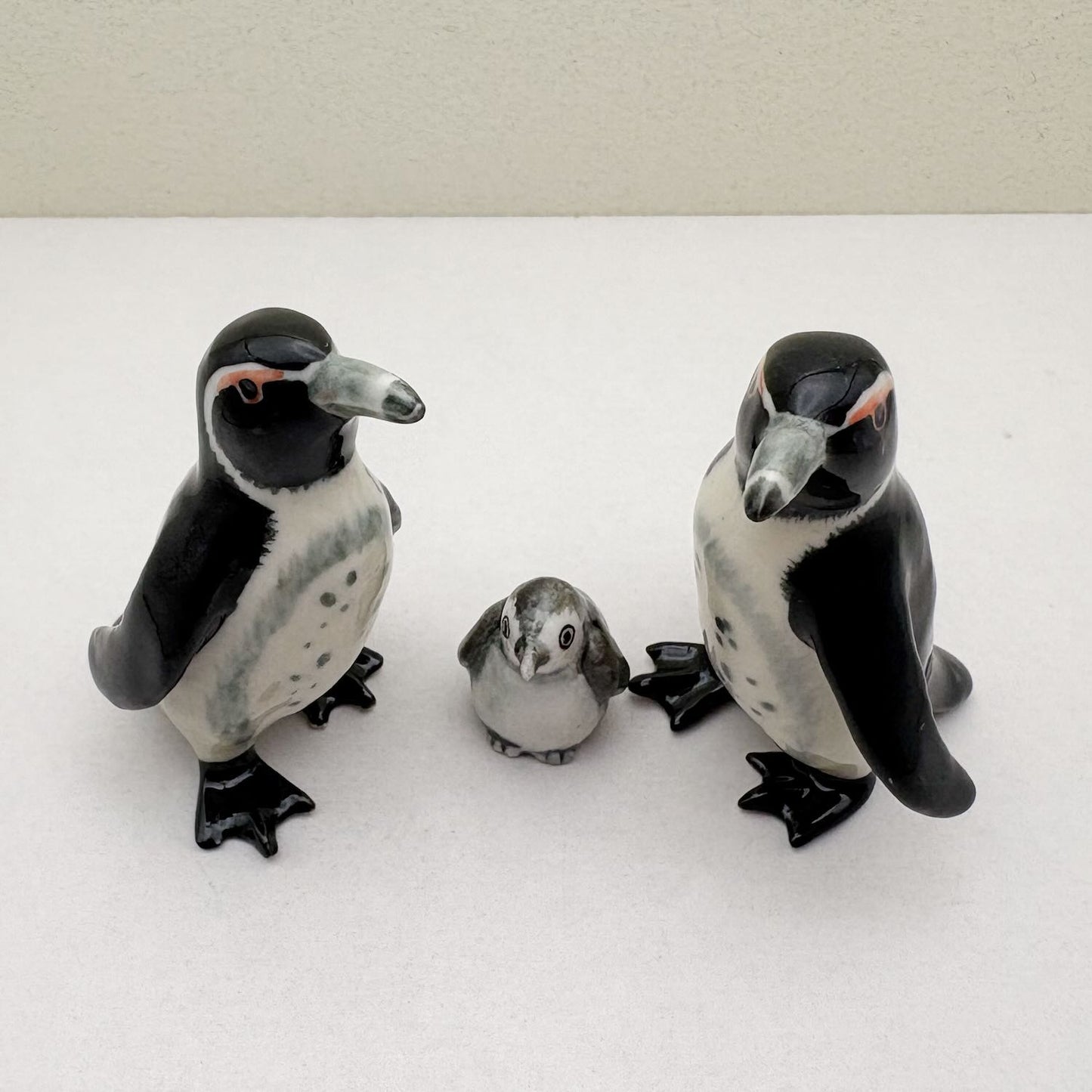 Set of 3 Penguins African Penguin Bird Family Ceramic Figurine Statue