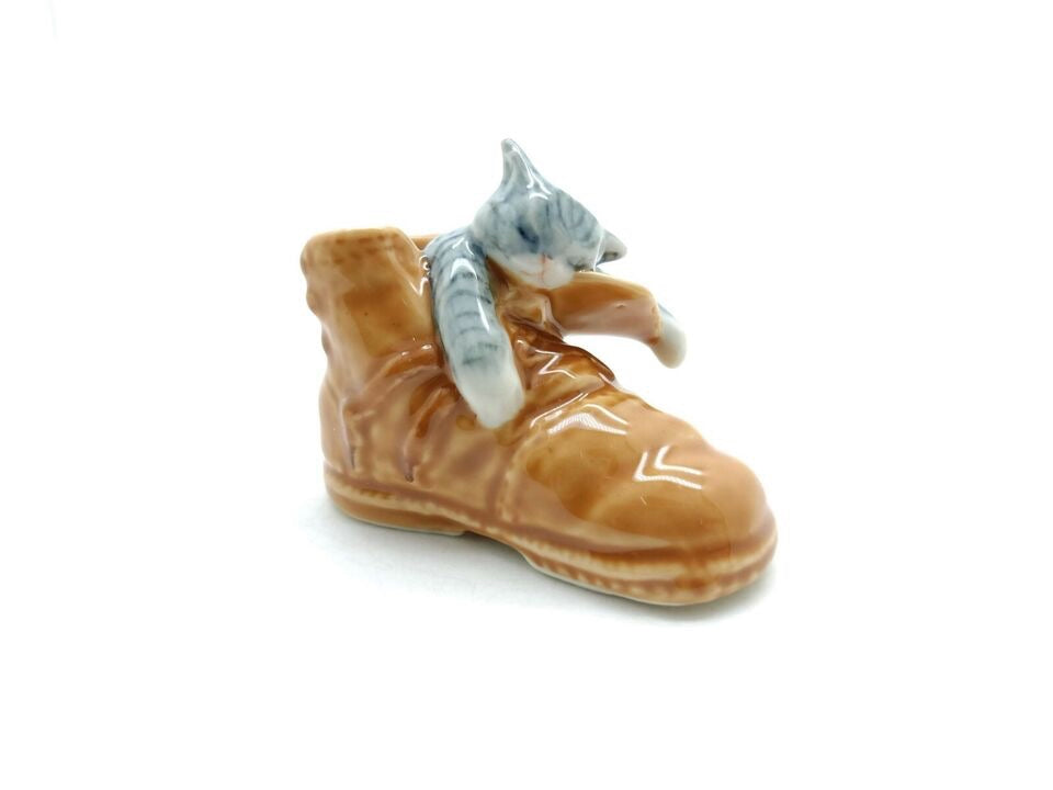 Kitten Cat Sleeping In Brown Boot Shoe