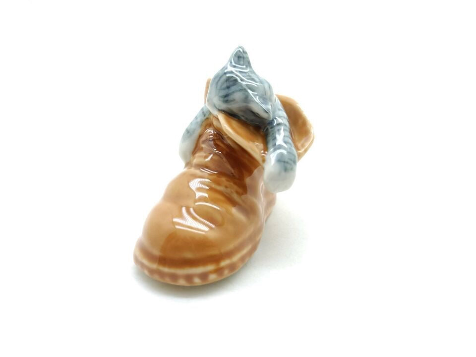 Kitten Cat Sleeping In Brown Boot Shoe