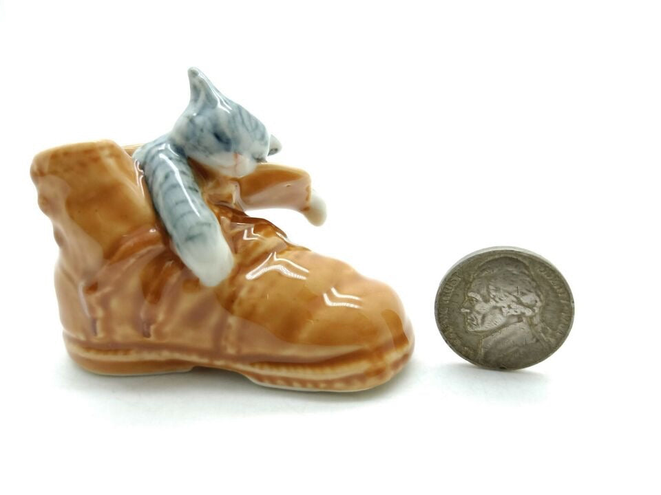 Kitten Cat Sleeping In Brown Boot Shoe
