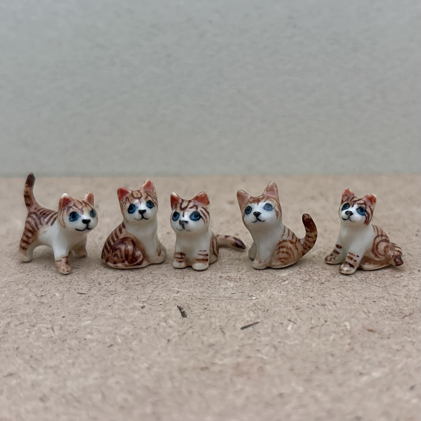 Set of 5 Cat Kitten Figurine Ceramic Animal Miniature Tiny Statue