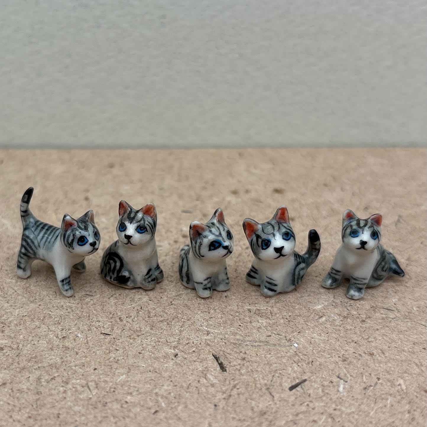 Set of 5 Cat Kitten Figurine Ceramic Animal Miniature Tiny Statue