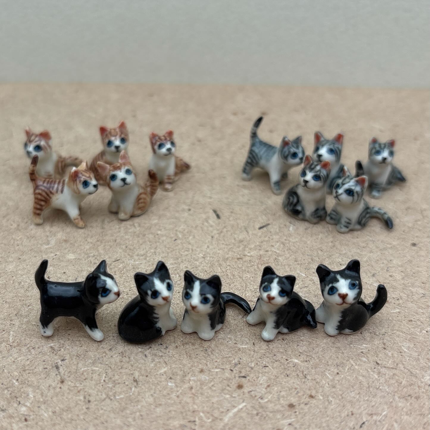 Set of 5 Cat Kitten Figurine Ceramic Animal Miniature Tiny Statue