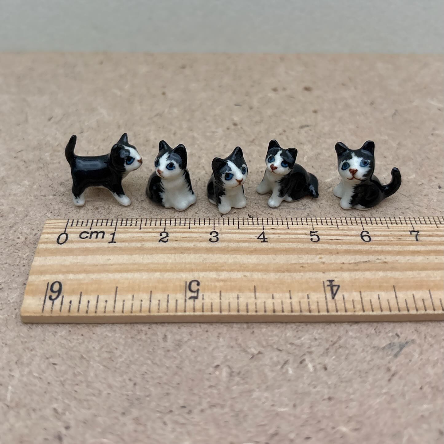 Set of 5 Cat Kitten Figurine Ceramic Animal Miniature Tiny Statue