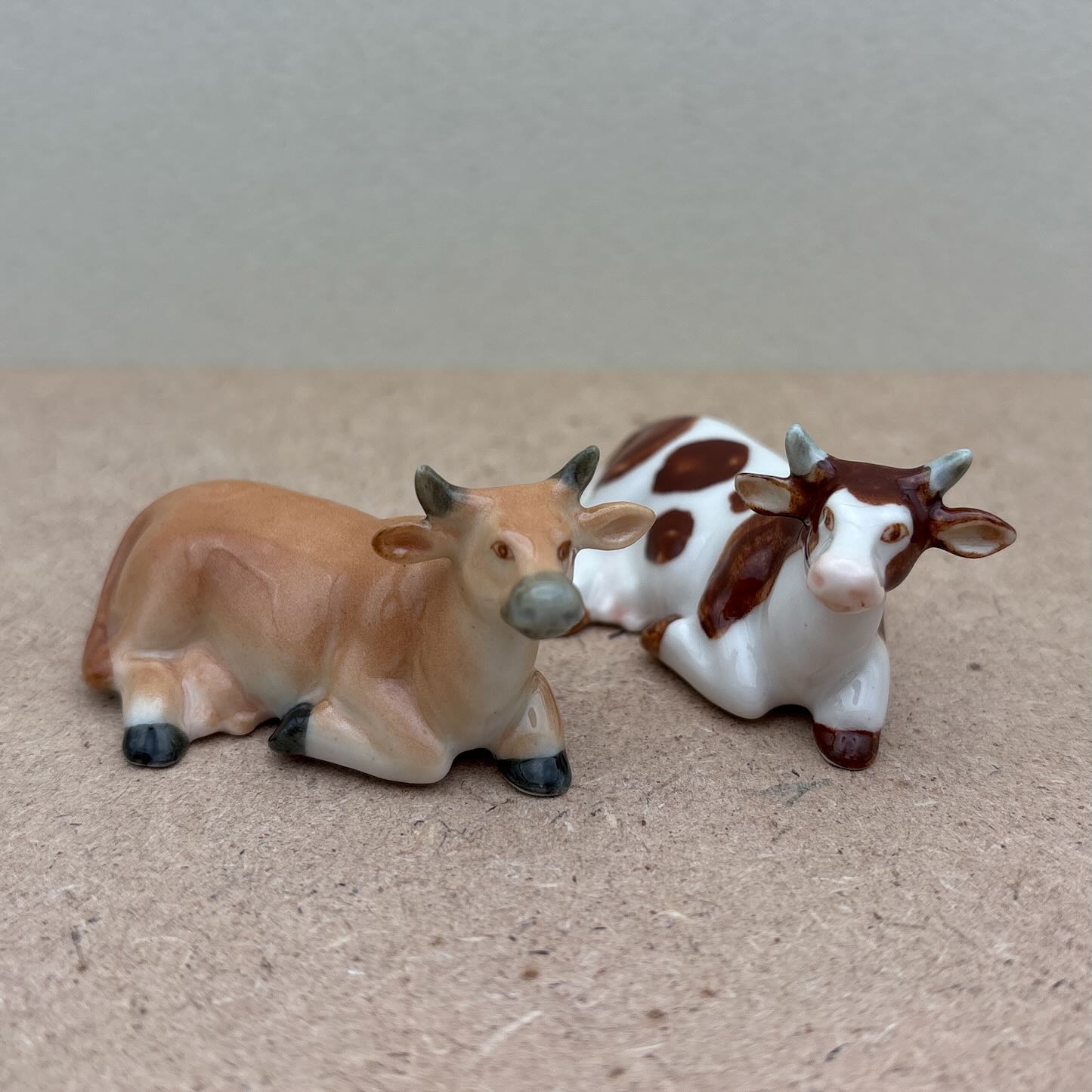 2 Cow Ceramic Figurines Miniature Statue