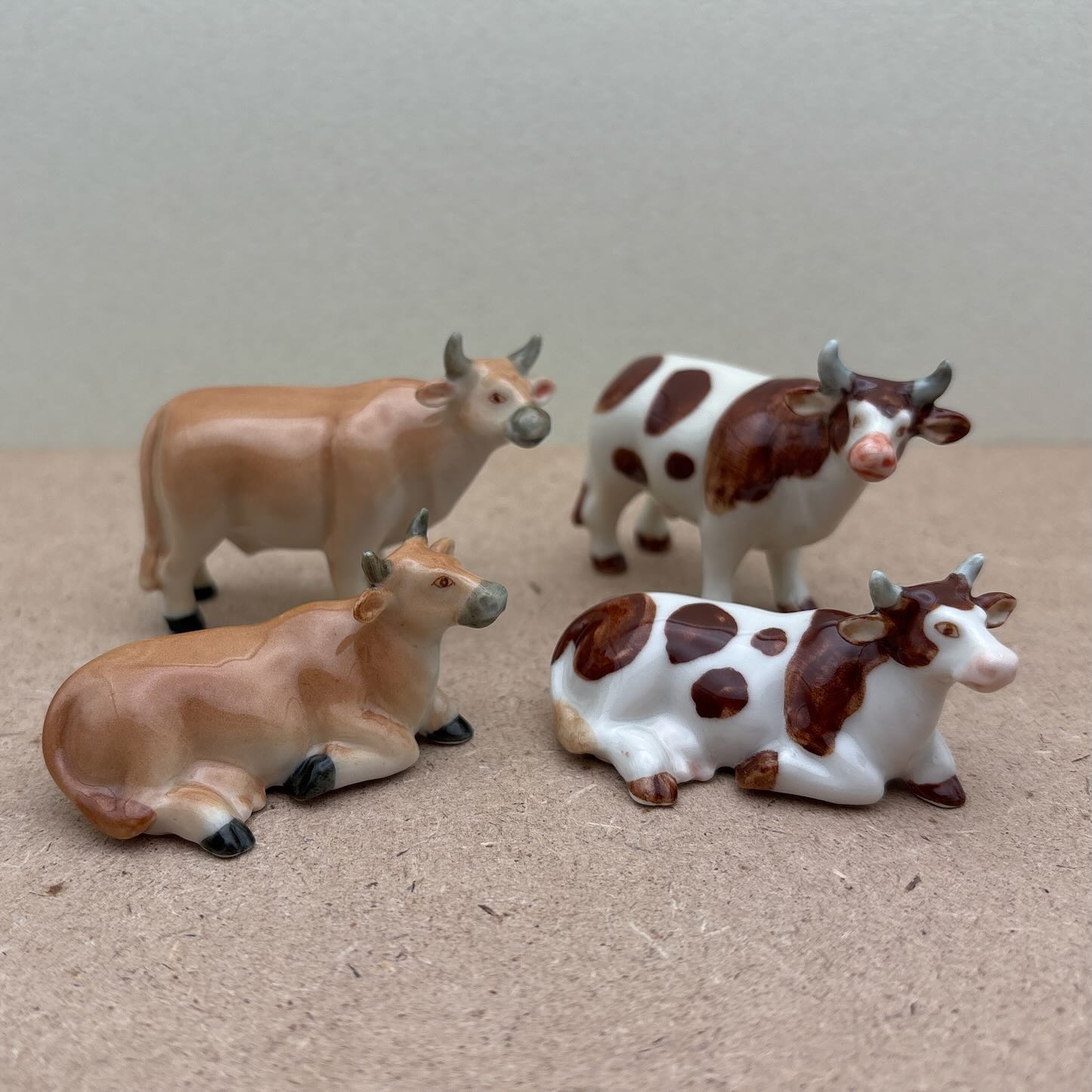 2 Cow Ceramic Figurines Miniature Statue