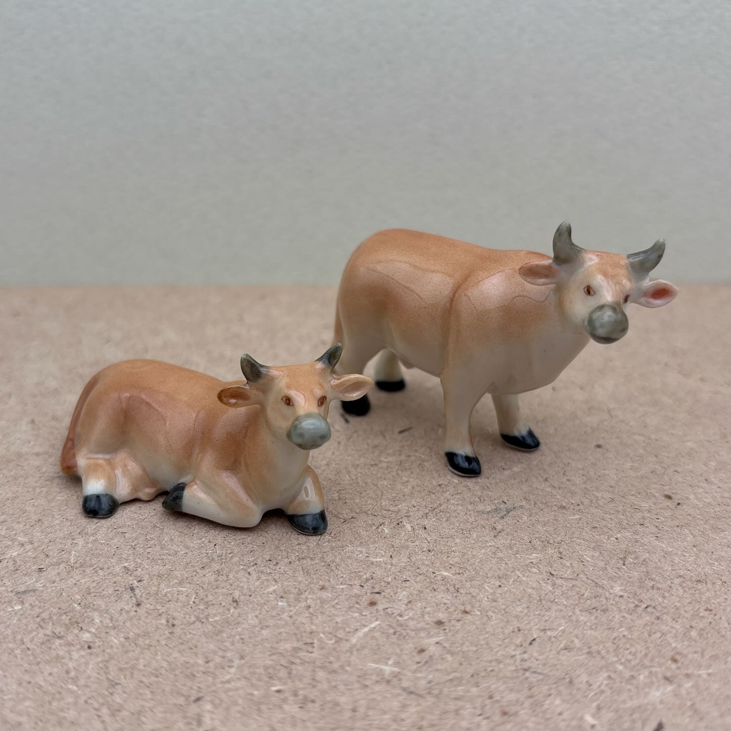 2 Cow Ceramic Figurines Miniature Statue