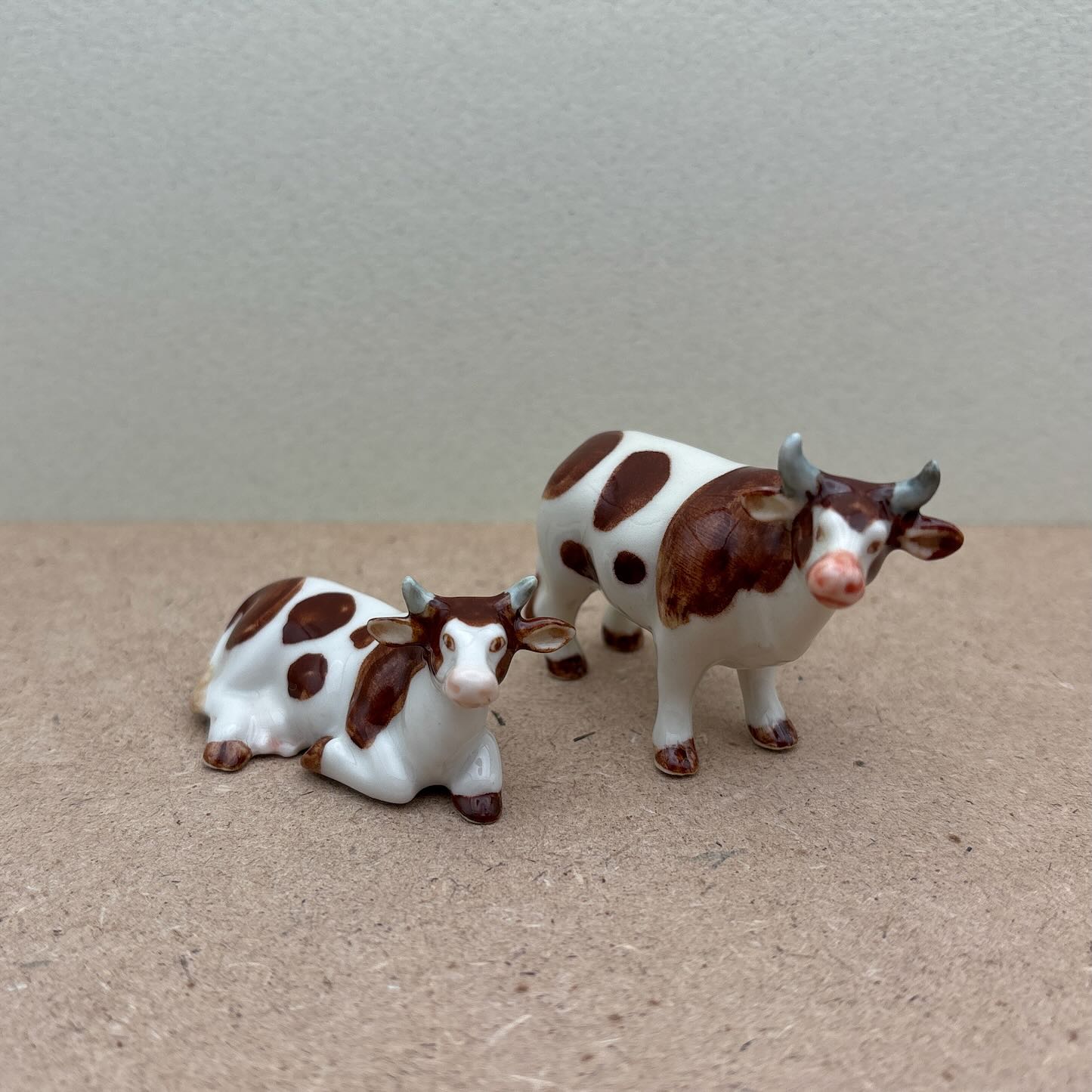2 Cow Ceramic Figurines Miniature Statue