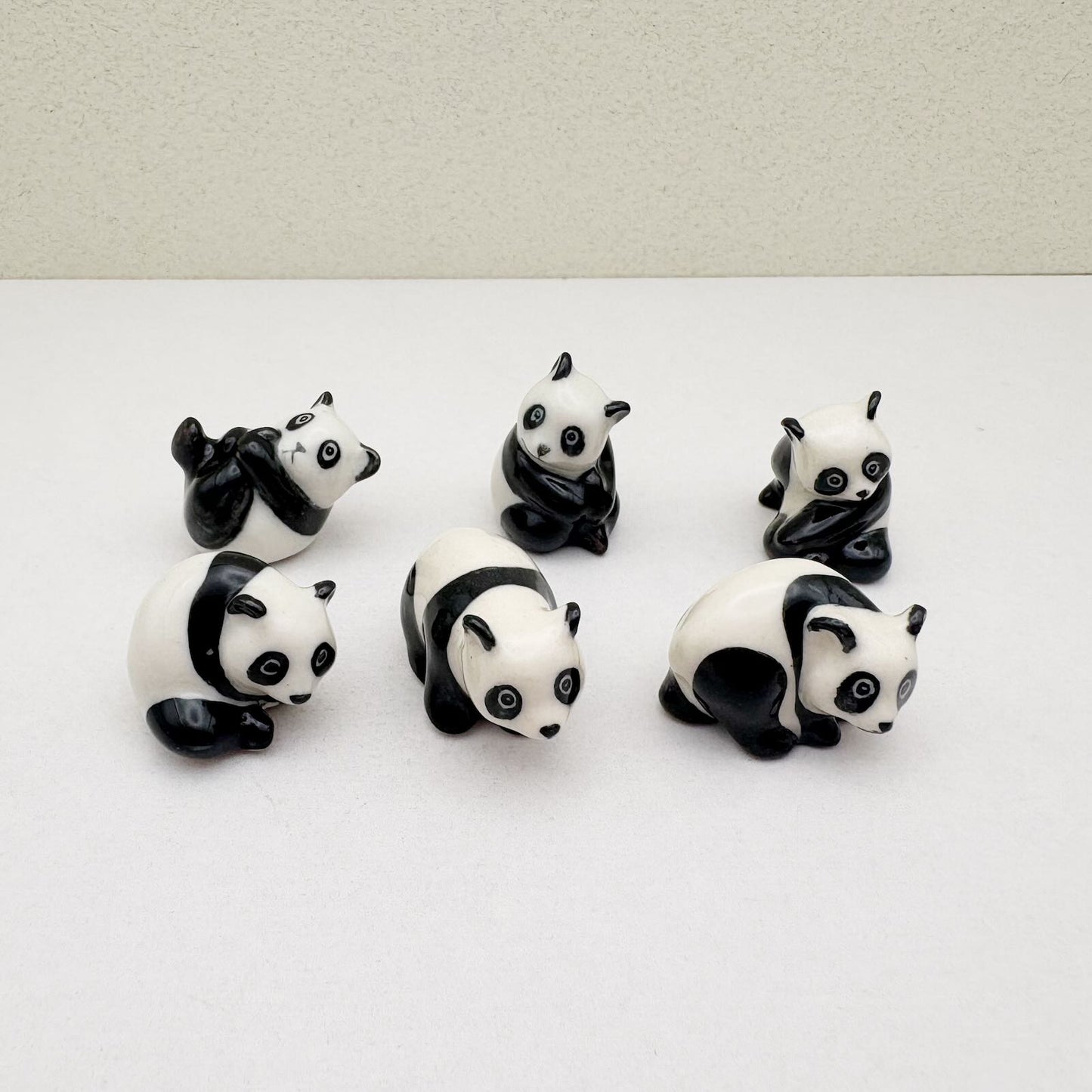 Set of 6 Panda Bear Ceramic Figurine Statue