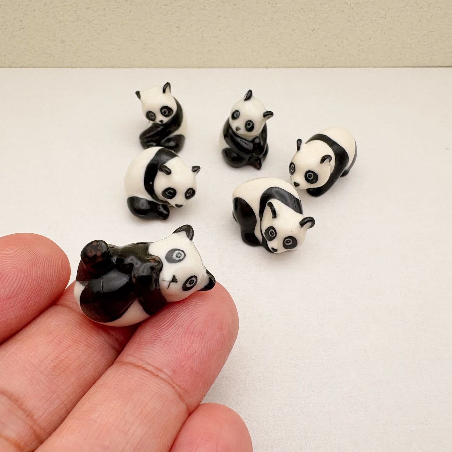 Set of 6 Panda Bear Ceramic Figurine Statue