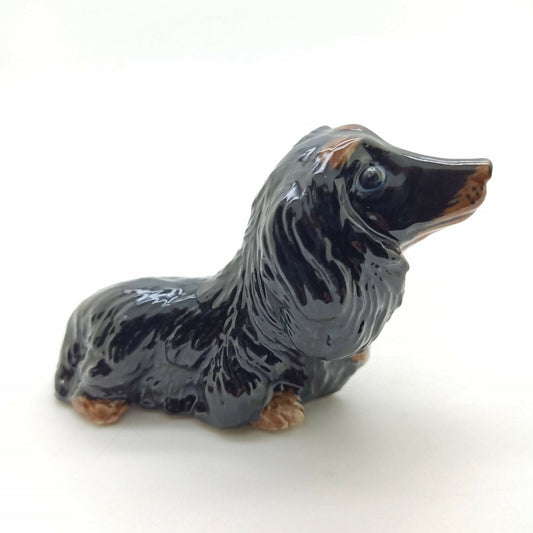Black Long Haired Dachshund Ceramic Figurine, Gift for Dog Lovers, Home Decor
