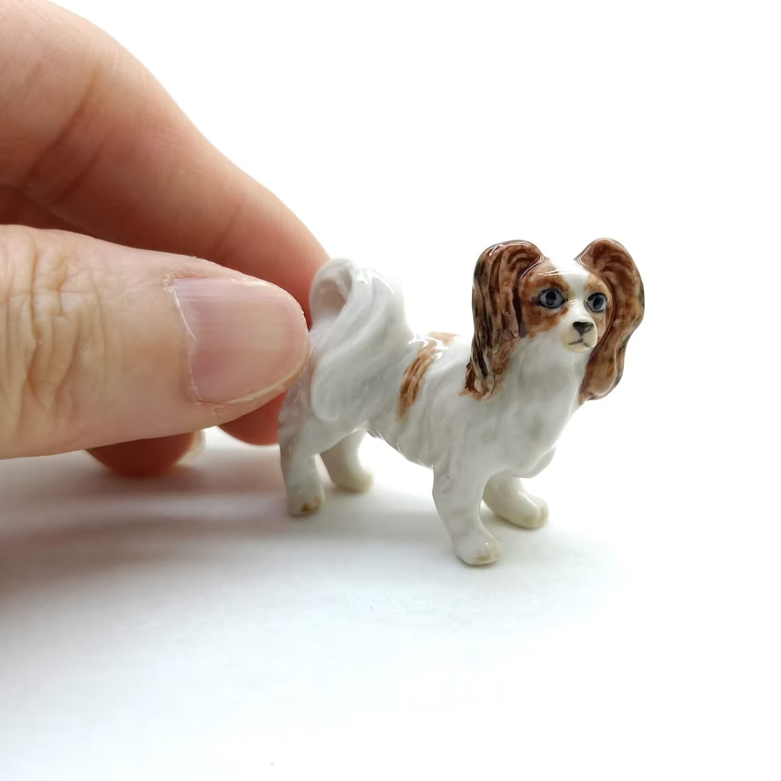 White Papillon Ceramic Dog