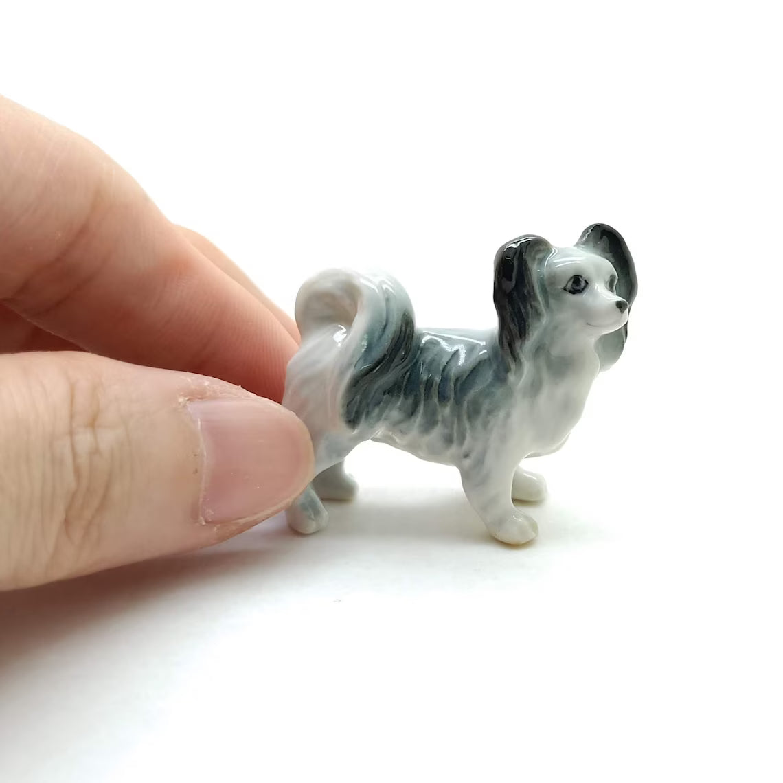 White Papillon Ceramic Dog
