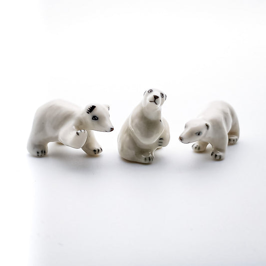 3 Tiny Mini White Polar Bear Figurines