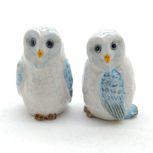 Set of 2 Owl Bird Ceramic Figurine Miniature Statue