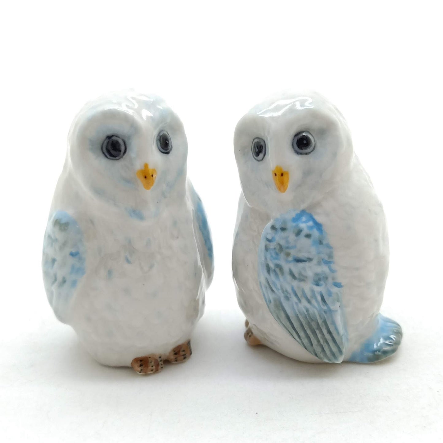 Set of 2 Owl Bird Ceramic Figurine Miniature Statue