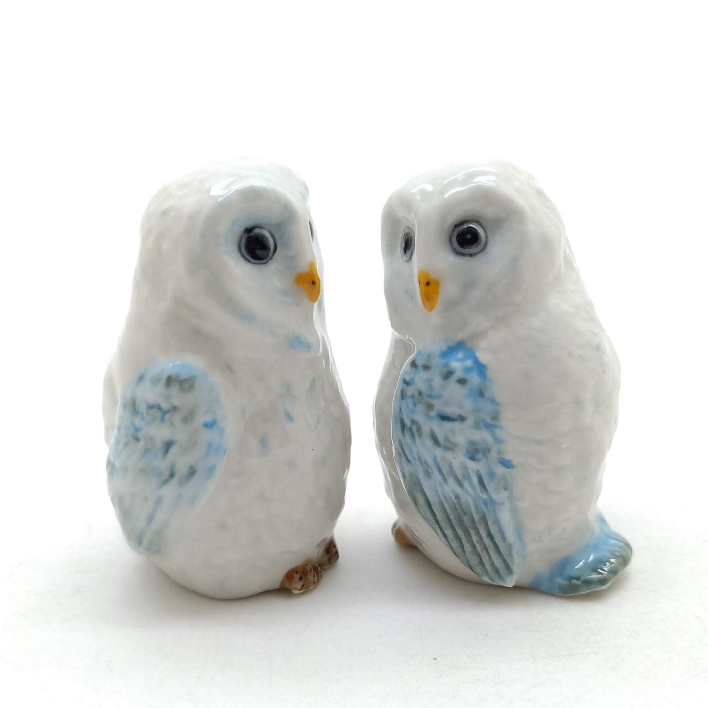 Set of 2 Owl Bird Ceramic Figurine Miniature Statue