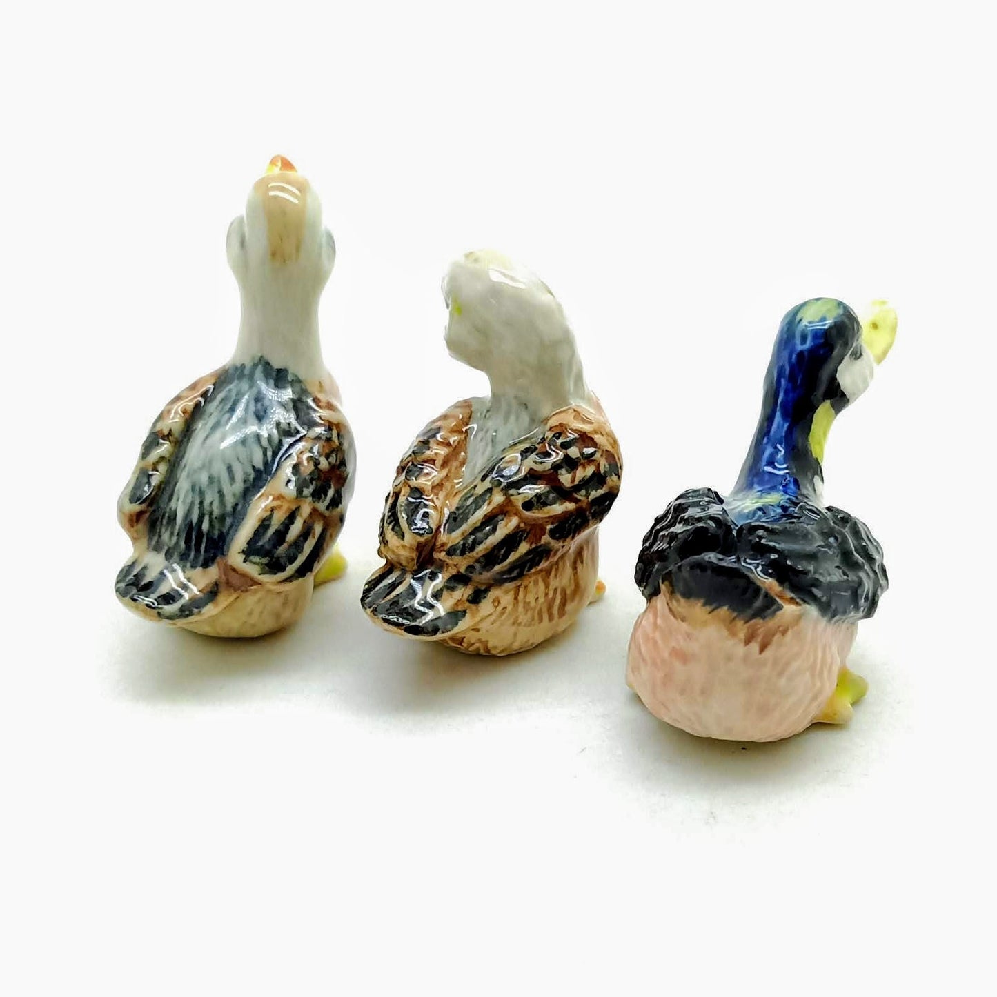 3 Duck Bird Ceramic Figurines Siblings Statue