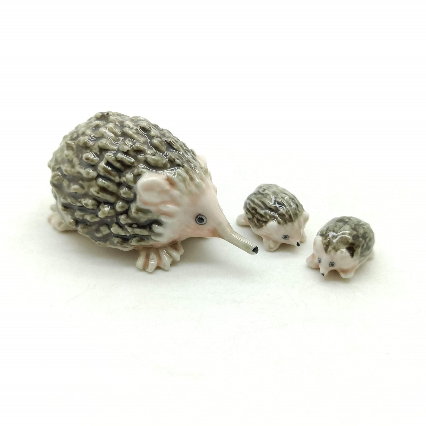 Set of 3 Hedgehog Porcupine Ceramic Figurine Miniature Statue