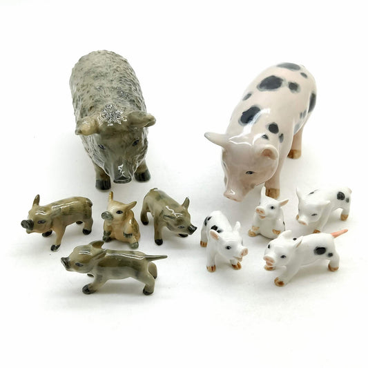 5 Pig Family Ceramic Figurines Statue