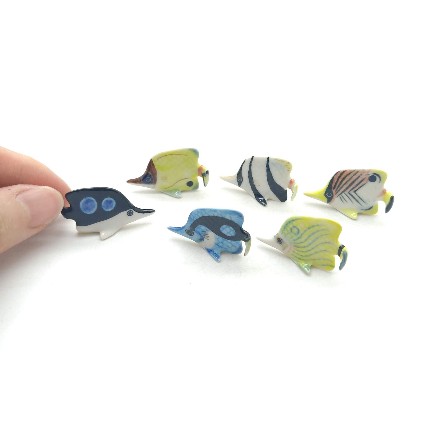 Set of 6 Baby Butterfly Fish Ceramic Figurine Statue
