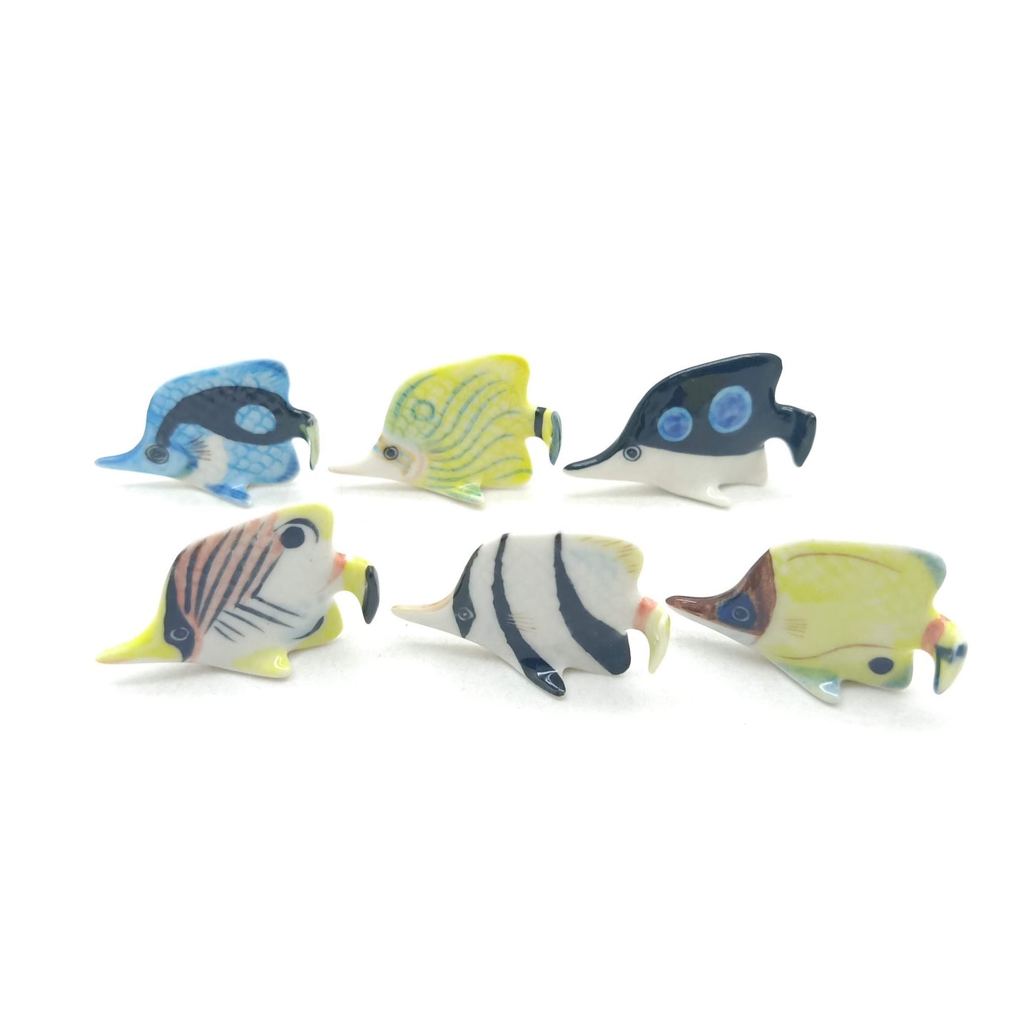 Set of 6 Baby Butterfly Fish Ceramic Figurine Statue