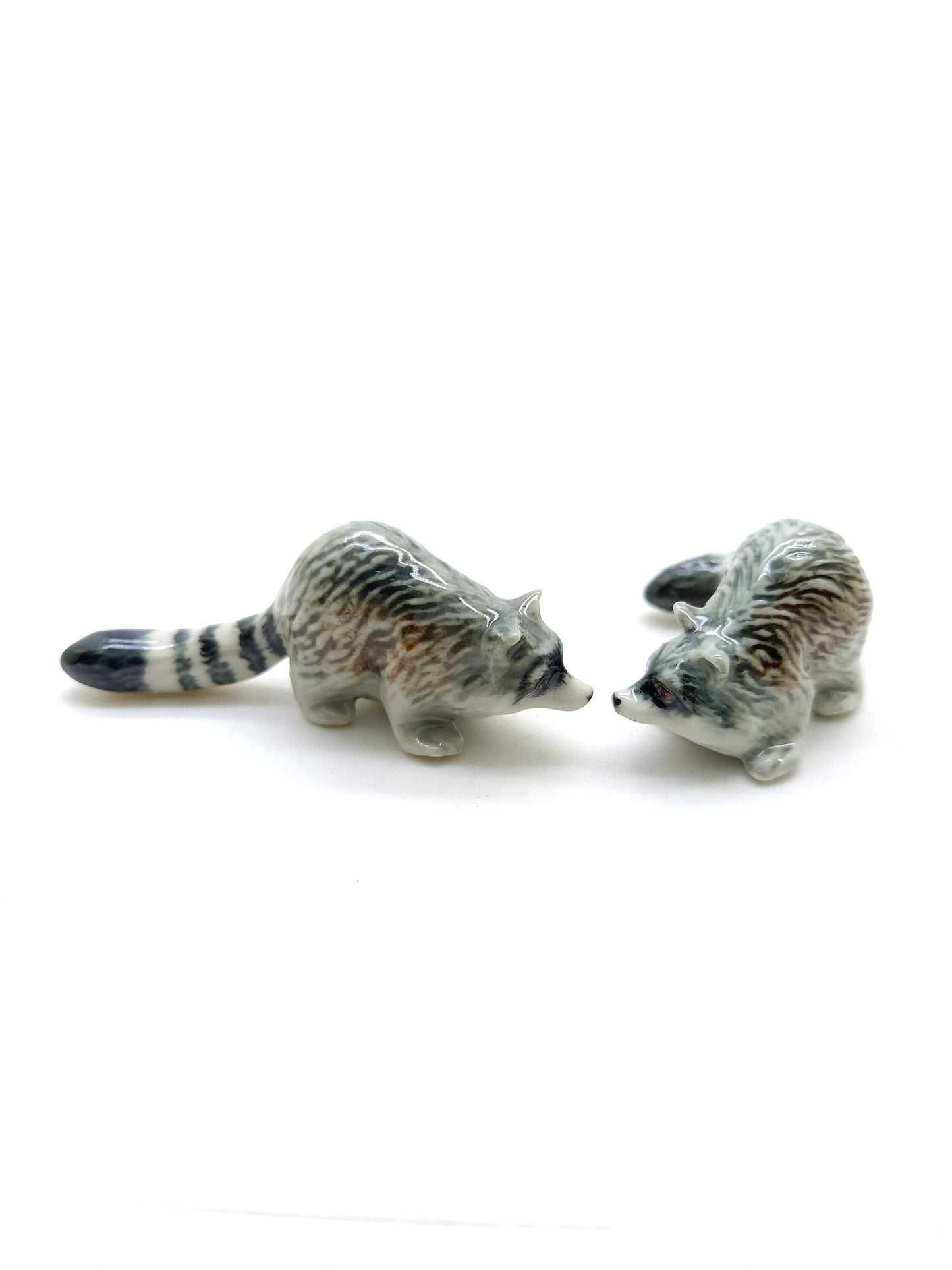 Set of 4 Raccoon Ceramic Figurine Animal Miniature Statue