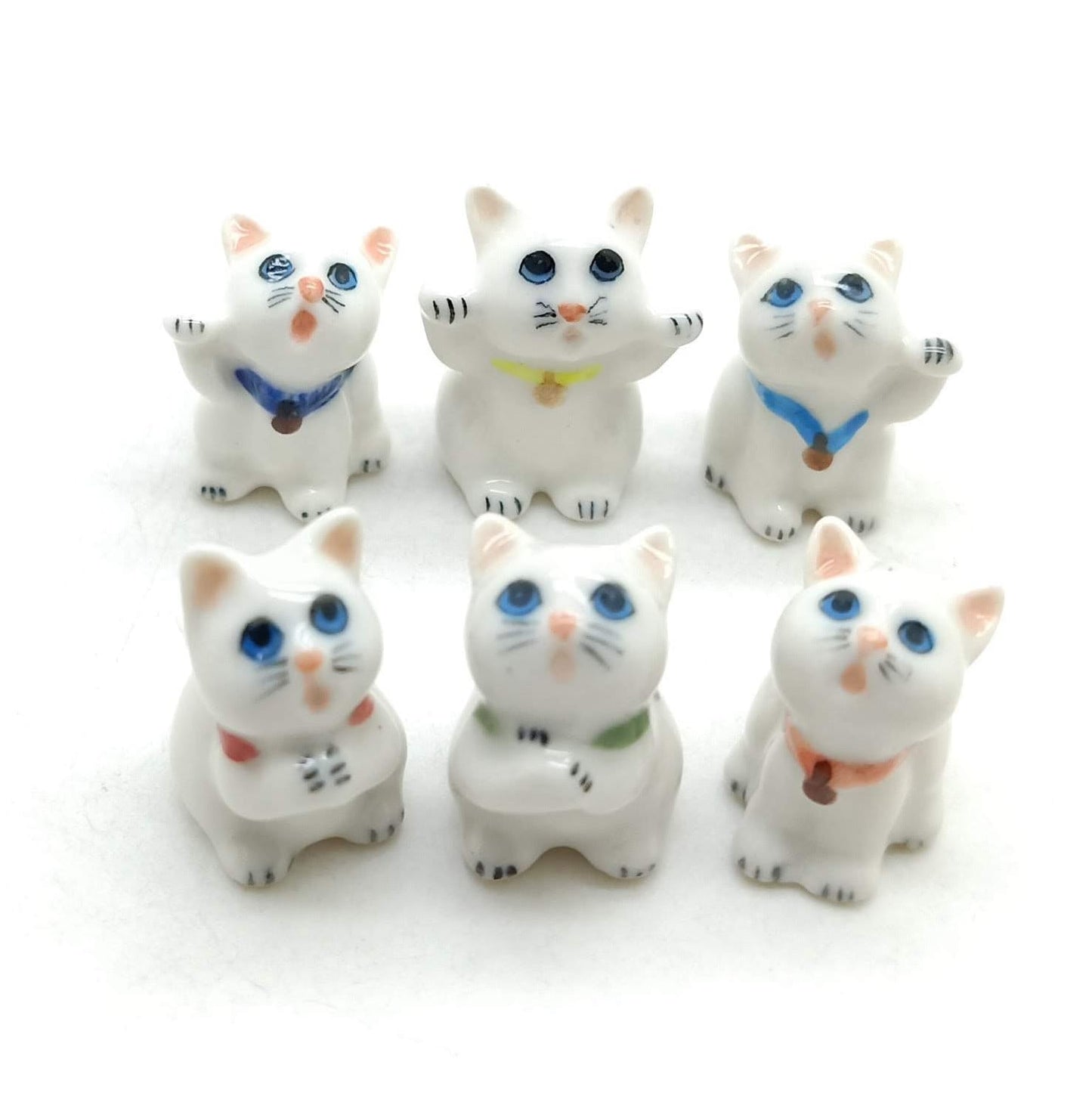 6 Tiny Lucky Cat Kitten Figurines