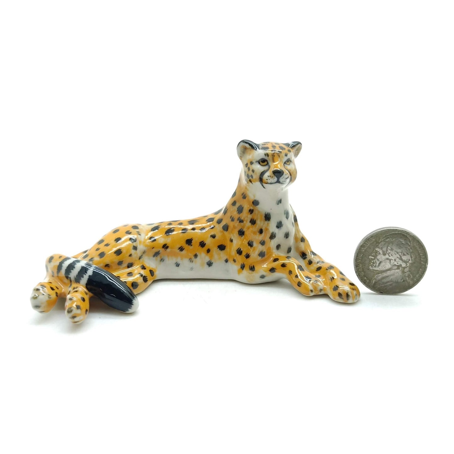 Cheetah Tiger Family Ceramic Figurine Wild Statue