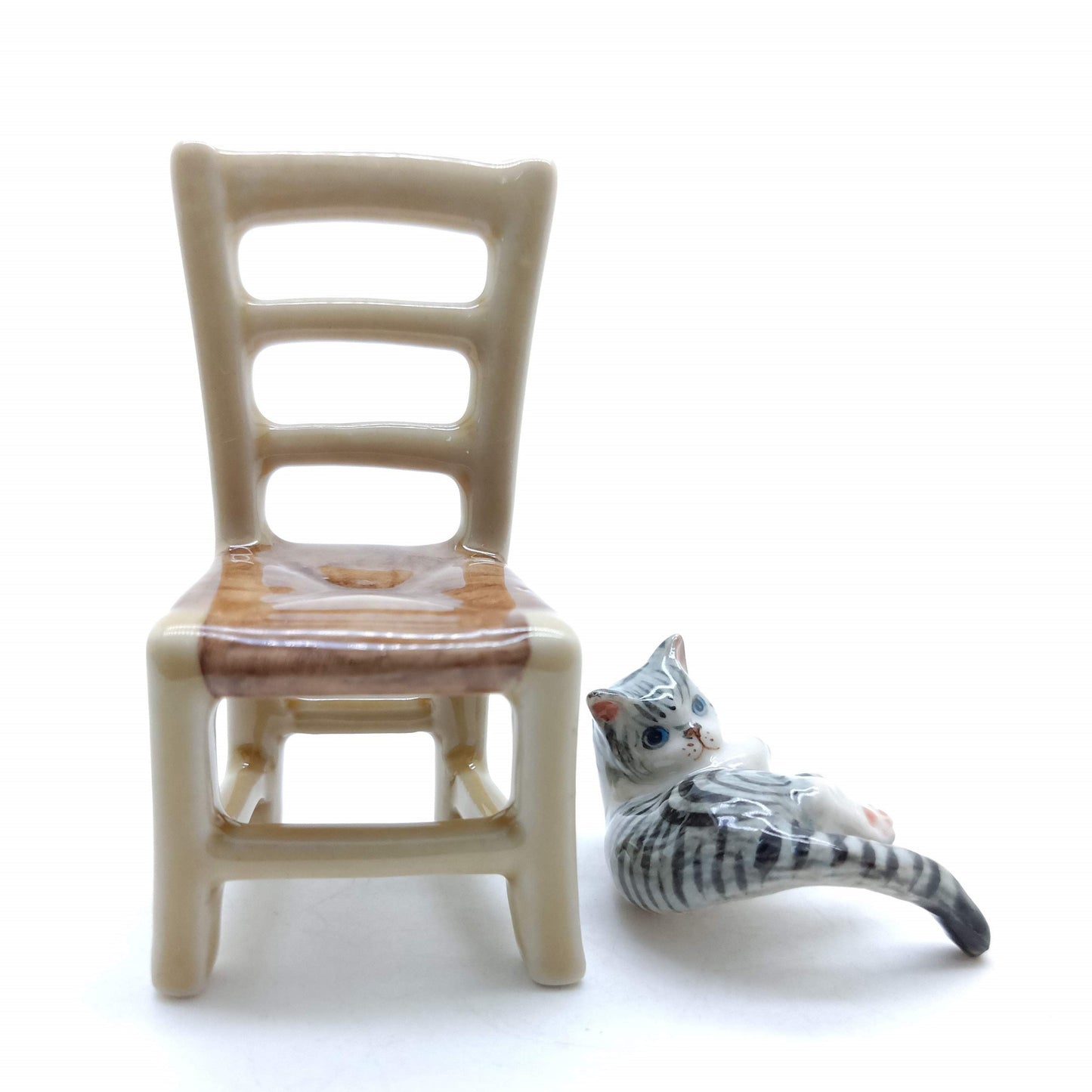 Kitten Cat Ceramic Figurine Miniature on Chair