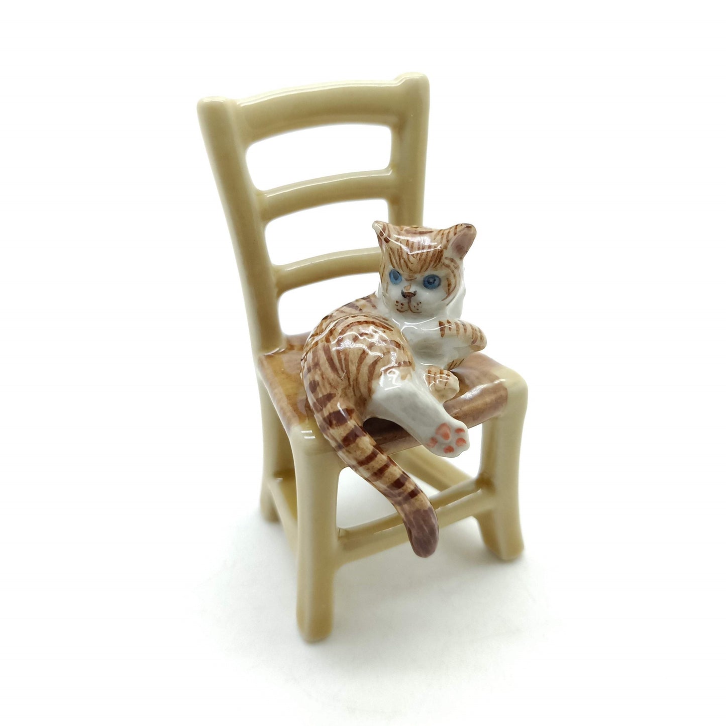 Kitten Cat Ceramic Figurine Miniature on Chair