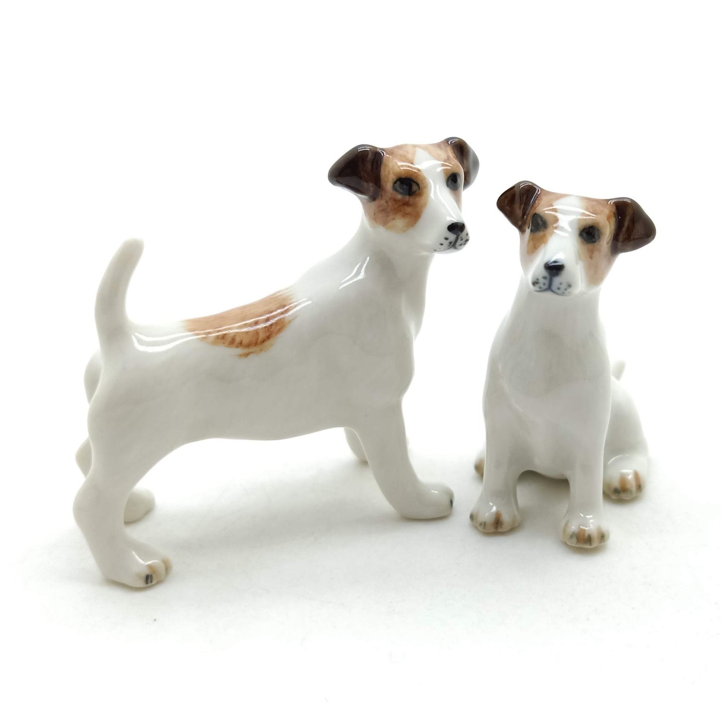 2 Jack Russell Terrier Dog Ceramic Figurines Animal Statue | Dog Lover | Gift for Collector | Home Decoration