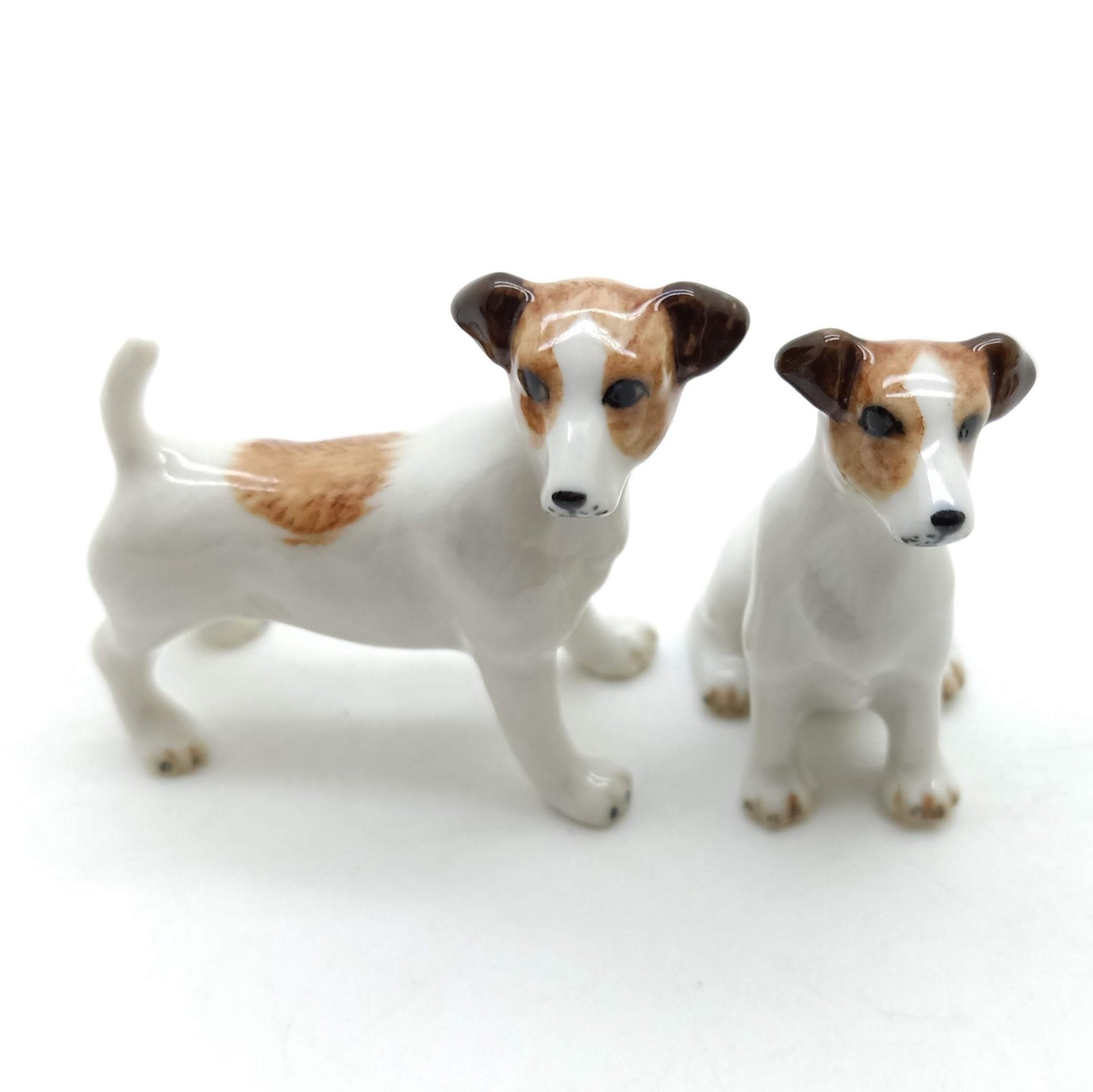2 Jack Russell Terrier Dog Ceramic Figurines Animal Statue | Dog Lover | Gift for Collector | Home Decoration