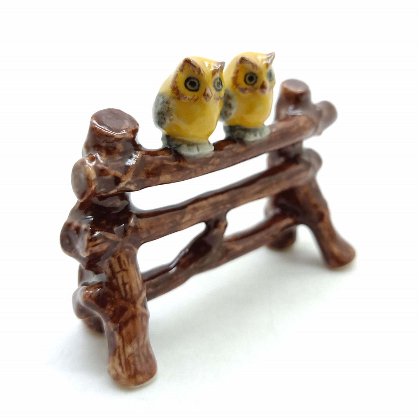 2 Owls on Fence Ceramic Figurine