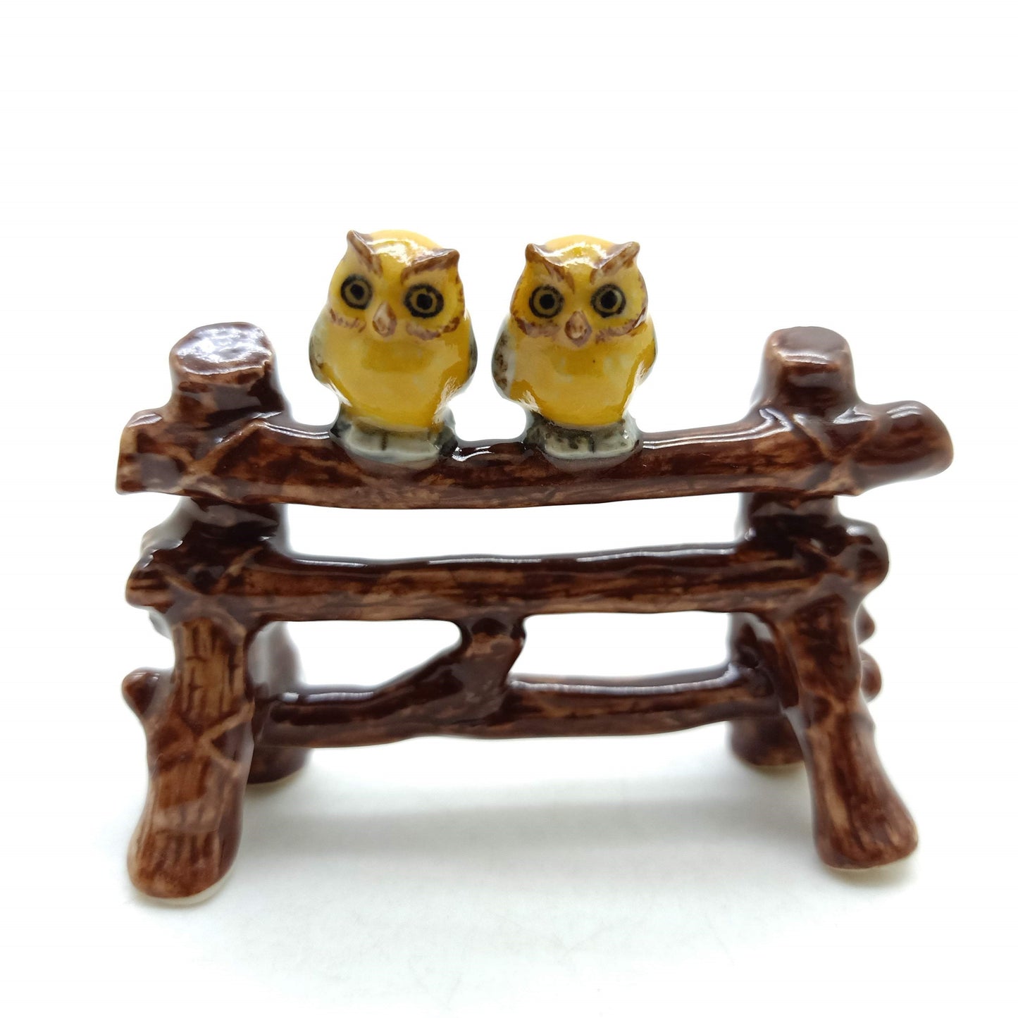 2 Owls on Fence Ceramic Figurine