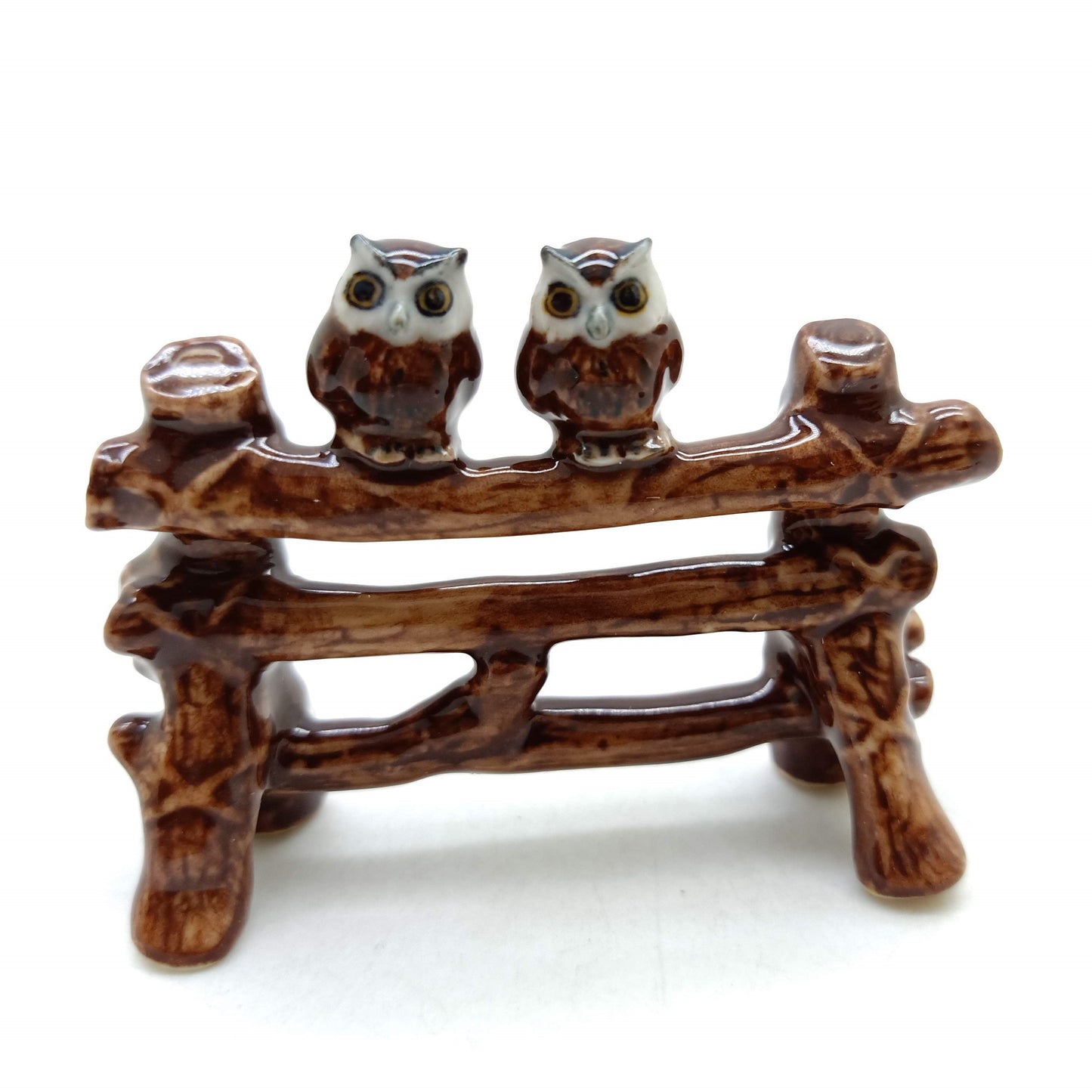 2 Owls on Fence Ceramic Figurine