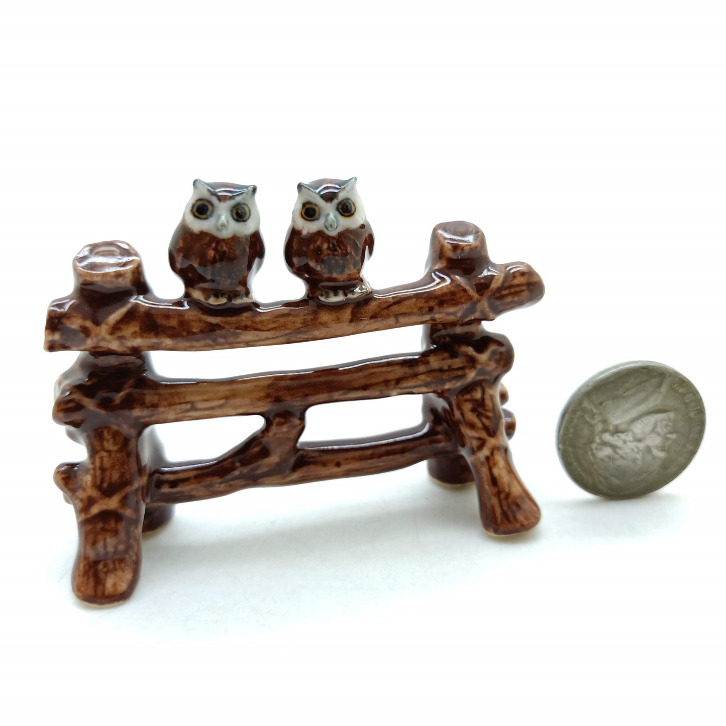 2 Owls on Fence Ceramic Figurine