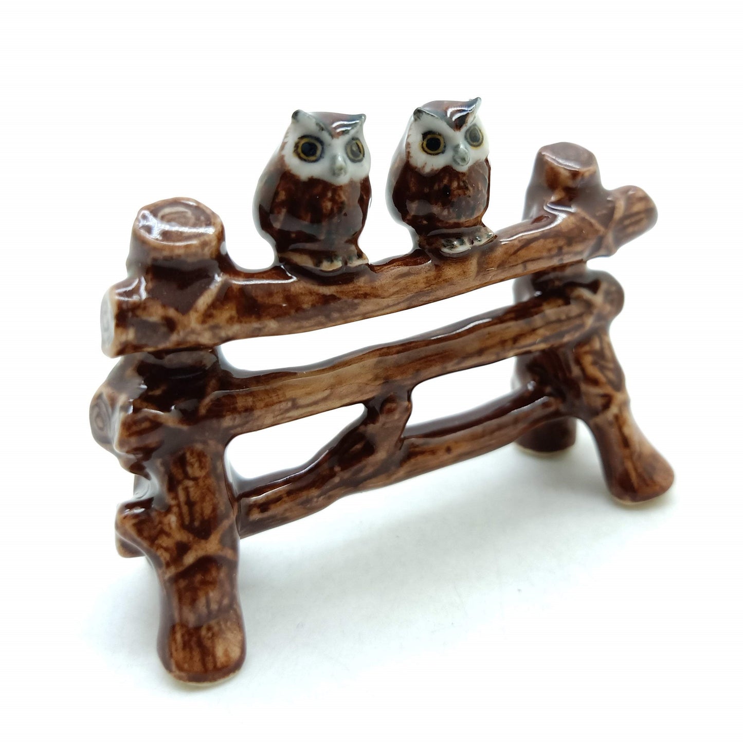 2 Owls on Fence Ceramic Figurine