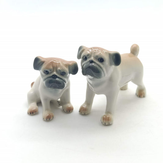 2 Pug Dog Ceramic Figurines