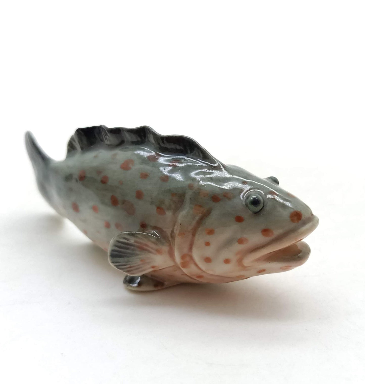 3 Grouper Fish Ceramic Figurines Miniature Statue